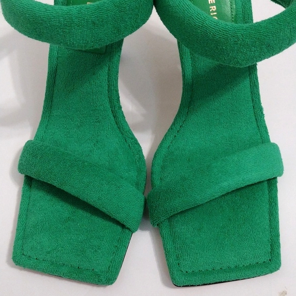 Good American Terry Square Toe Mule Heels 9 Resort Glam Green Statement Sandals - Picture 7 of 16